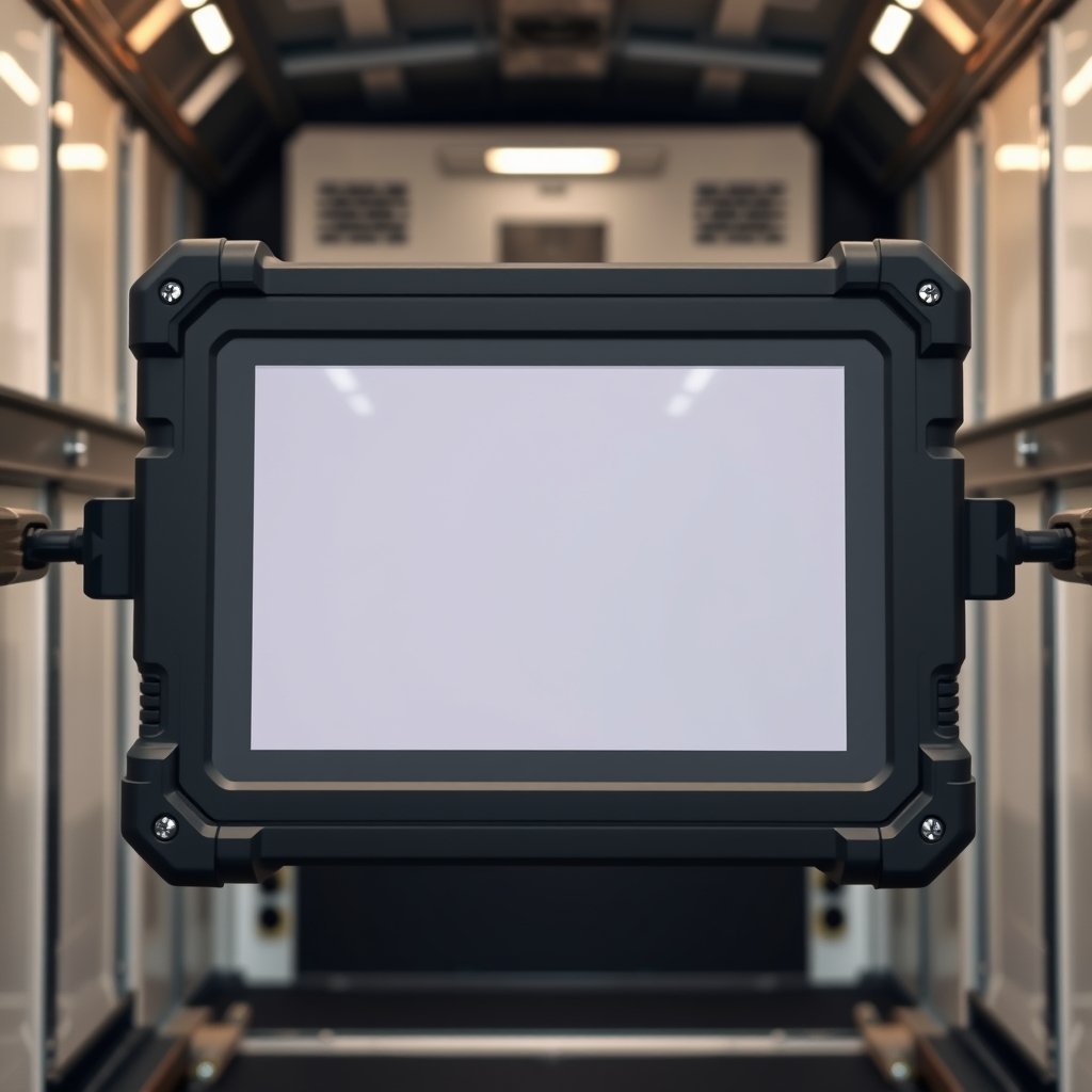 Emdoor 8-inch rugged tablet mounted inside refrigerated trailer, cold-rated housing, anti-fog display, industr
