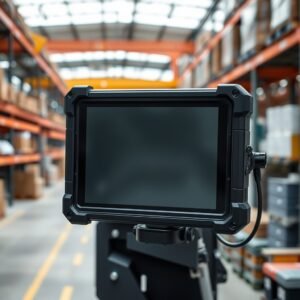 Emdoor rugged tablet mounted at a dispatch center workstation, supporting real-time field service coordination